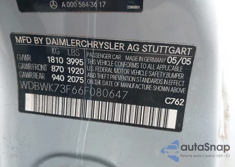 2006 Mercedes-Benz Slk 55 Amg z USA, uszkodzony, nr VIN WDBWK73F66F080647